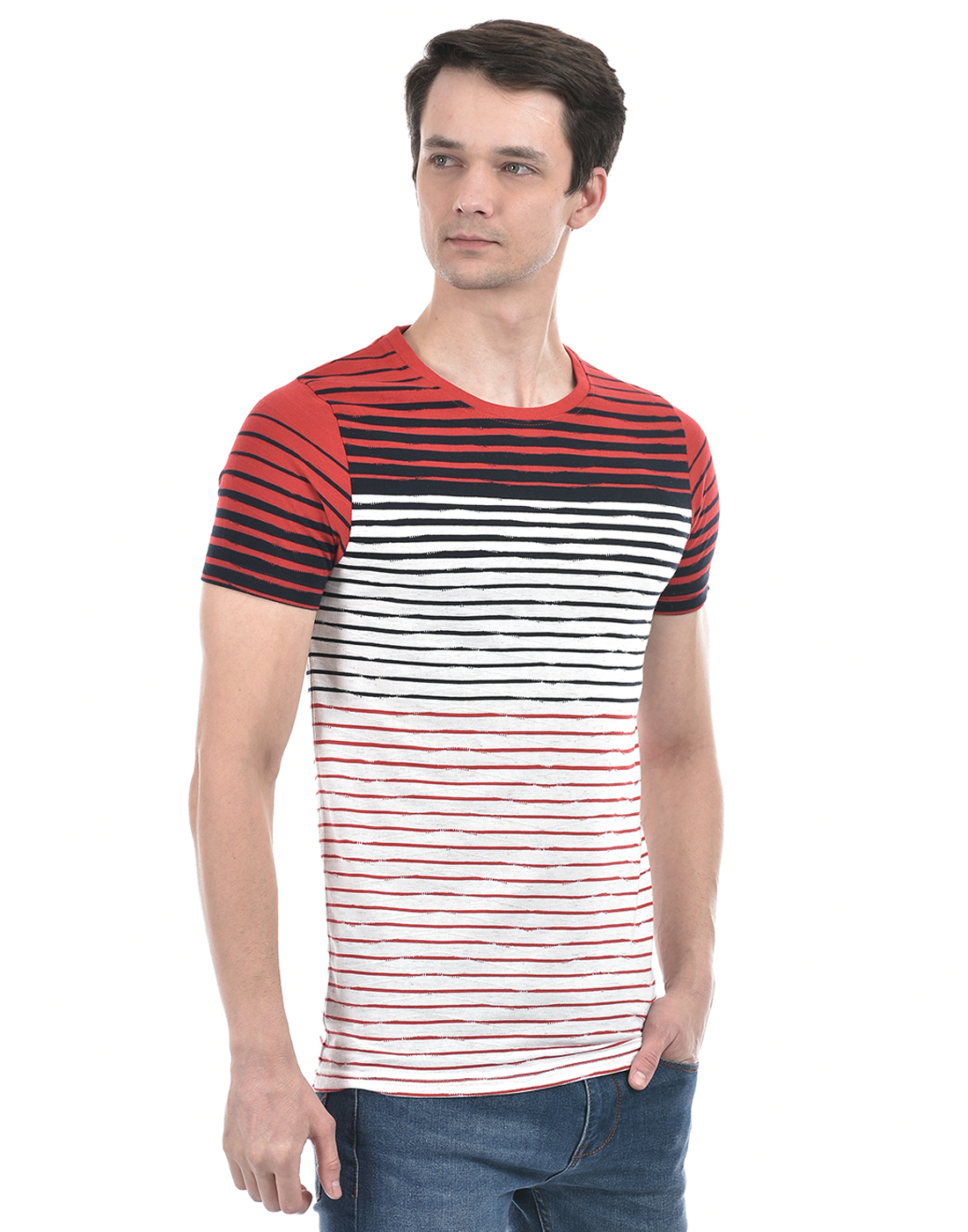 Numero Uno Men Striped White T-Shirt